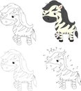Cartoon zebra. Coloring book and dot to dot game for kids