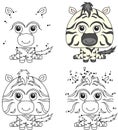 Cartoon zebra. Coloring book and dot to dot game for kids