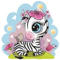 Cartoon zebra on the meadow