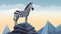Cartoon Zebra On Mountain In Flat Style