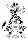 Cartoon Zebra tapping on Djemba. Vector outline image of a cartoon Zebra, isolated on white. Cartoon Zebra musician Royalty Free Stock Photo