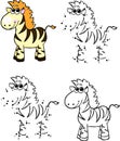 Cartoon zebra. Vector illustration. Coloring and dot to dot game
