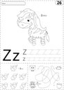 Cartoon zebra and zebu. Alphabet tracing worksheet: writing A-Z