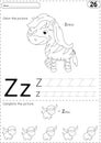 Cartoon zebra and zebu. Alphabet tracing worksheet: writing A-Z