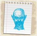 Cartoon zombi on paper note, vector illustration