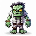 Cartoon Zombie Character With Orangemonster Symbol - Detailed Piratepunk Illustration