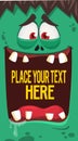 Cartoon zombie face with funy expression opened mouth blank space banner for text. Vector illustration. Isolated Royalty Free Stock Photo