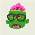 Cartoon zombie face wearing eyeglasses cartoon. Zombie smart. Halloween vector illustration.