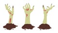 Cartoon zombie hands. Spooky monsters scrawny arms sticking out of ground. Halloween creepy bony hands flat vector illustration