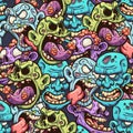 Cartoon zombie head seamless pattern