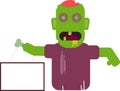Cartoon zombie holding blank signboard. Flat illustration Royalty Free Stock Photo