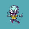 A cartoon zombie running with his mouth open. Generative AI image.