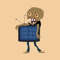 Cartoon zombie with a TV set in his hands. \