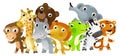 Cartoon zoo scene with zoo animals friends together in amusement park on white background with space for text illustration for Royalty Free Stock Photo