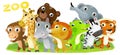 Cartoon zoo scene with zoo animals friends together in amusement park on white background with space for text illustration for Royalty Free Stock Photo