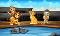 The zookeepers with lions in the zoo