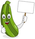 Cartoon Zucchini Holding Blank Banner