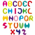 Cartoon children font, cut colorful alphabet collection english letters, education typography design element