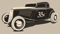 Classic hot rod in vector. Black and white illustration. Royalty Free Stock Photo