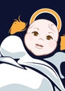 Cartooned Baby on Cradle with Abstract Background; Graphic Design Royalty Free Stock Photo