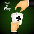 Cartooned Hand Holding Four Aces Cards Royalty Free Stock Photo