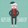 Cartooned Hipster Sheep Graphic Design Royalty Free Stock Photo
