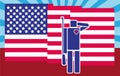 Cartooned Soldier Saluting American Flag. Pictogram / flat design style