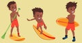 Collection of cartoon boy surfing in flat design Royalty Free Stock Photo