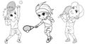 Collection of cartoon boy playing tennis Royalty Free Stock Photo