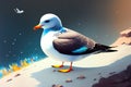 Cartoonish atlantic seabird, seagull. Sea Gull, bird in a cartoon style painting. Generative ai art illustration Royalty Free Stock Photo