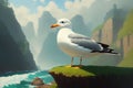 Cartoonish atlantic seabird, seagull. Sea Gull, bird in a cartoon style painting. Generative ai art illustration Royalty Free Stock Photo