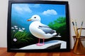 Cartoonish atlantic seabird, seagull. Sea Gull, bird in a cartoon style painting. Generative ai art illustration Royalty Free Stock Photo