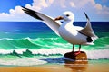 Cartoonish atlantic seabird, seagull. Sea Gull, bird in a cartoon style painting. Generative ai art illustration Royalty Free Stock Photo