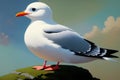 Cartoonish atlantic seabird, seagull. Sea Gull, bird in a cartoon style painting. Generative ai art illustration Royalty Free Stock Photo