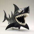 Cartoonish Black Shark Sculpture With Teeth - Consumer Culture Critique