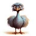 Cartoonish Blue Bird With Long Feathers - Cute Ostrich 2d Illustration