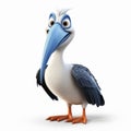 Cartoonish Blue And White Pelican 3d Animation