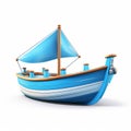 Cartoonish Blue Wooden Ship 3d Graphic Design On White Background
