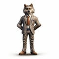 Cartoonish Business Wolf In White And Bronze Suit