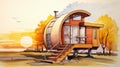 Cartoonish Character Design: Vw\'s Tiny House With Palladian Architecture Royalty Free Stock Photo
