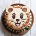 Cartoonish Chocolate And Cream Lion Cake On Wooden Table