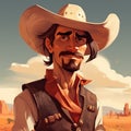 Simplified And Stylized Western Character Portrait In The Desert