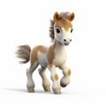 Cartoonish 3d Animation Of A Light Brown And White Pony