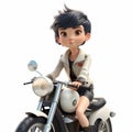 Cartoonish 3d Cgi Girl On Motorcycle: Japanese Style With Childlike Innocence