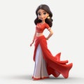 Cartoonish 3d Model Of Beautiful Indian Girl In Red Dress