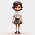 Cartoonish 3d Model Of A Girl In School Uniform
