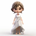 Cartoonish 3d Model Girl In White Dress - George Lucas Inspired