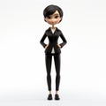 Cartoonish 3d Model Of Jennifer In Black Suit On White Background