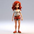 Cartoonish 3d Model Of Jennifer: Red-haired Girl In Shorts And Top