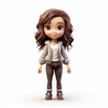 Cartoonish 3d Model Of Young Girl With Long Curly Hair